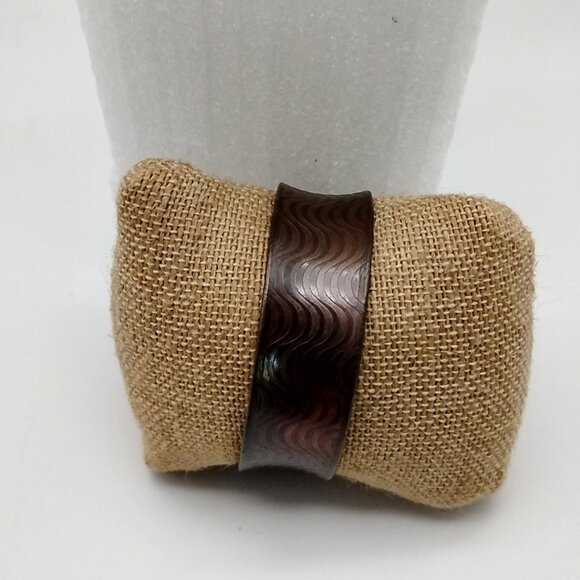 Textured Copper Etched Wave Design Wide Cuff Bracelet - Picture 7 of 11